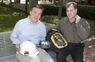 Professors Frank Dellaert (l) and Bruce Walker (r) of Georgia Tech display the SWAN hardware.